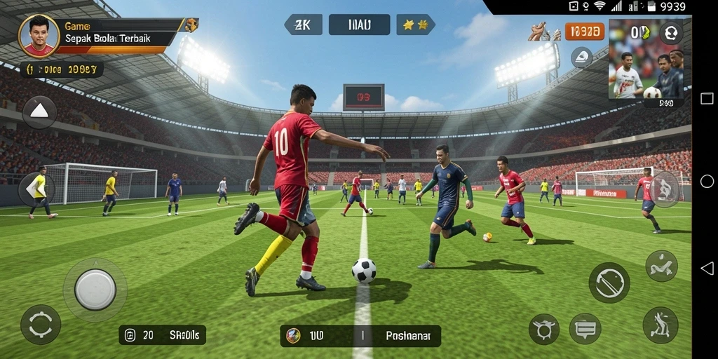 Screenshot menunjukkan aksi seru gameplay sepak bola di 9939.