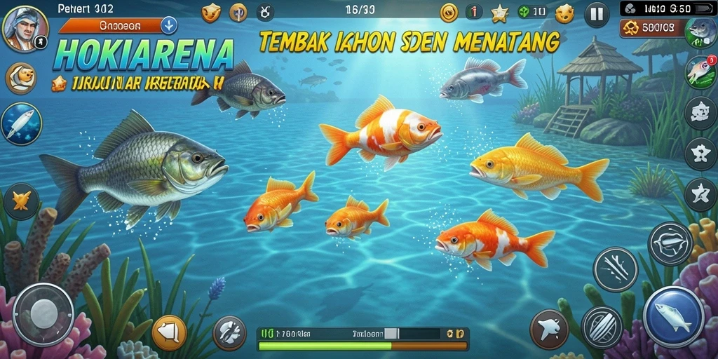 Tampilan gameplay HOKIARENA menampilkan aksi menembak ikan yang seru.