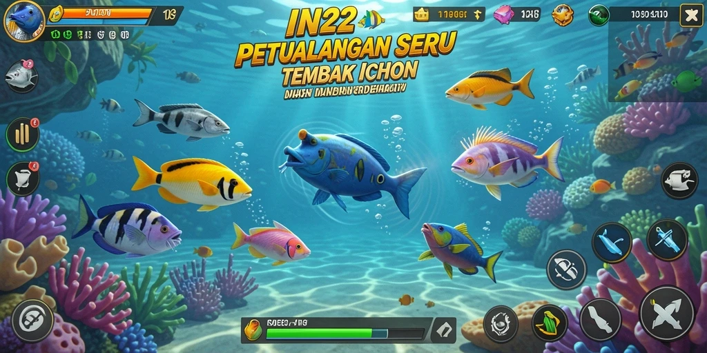Screenshot gameplay seru dari IN22 menampilkan aksi menangkap ikan.