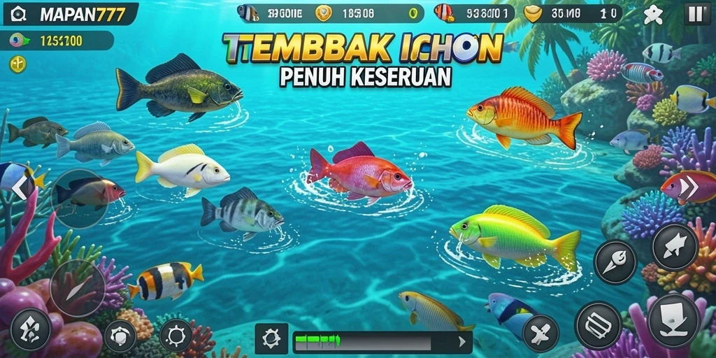 Tampilan gameplay seru dalam <strong>MAPAN777</strong> menembak ikan.