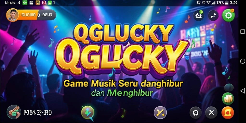 Tampilan gameplay QGLUCKY menampilkan keseruan bermain musik dengan visual menarik.