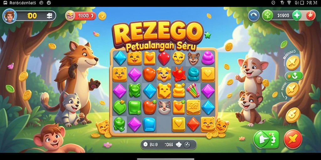 Screenshot gameplay <strong>REZEGO</strong> memperlihatkan momen seru saat mencocokkan elemen Match-3.