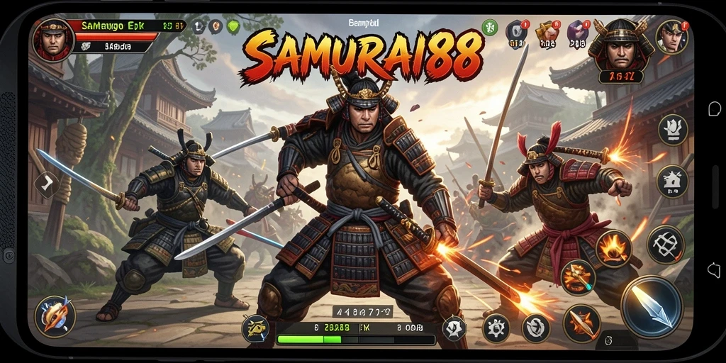 Screenshot utama SAMURAI88 menampilkan pertarungan seru dan grafis menawan.