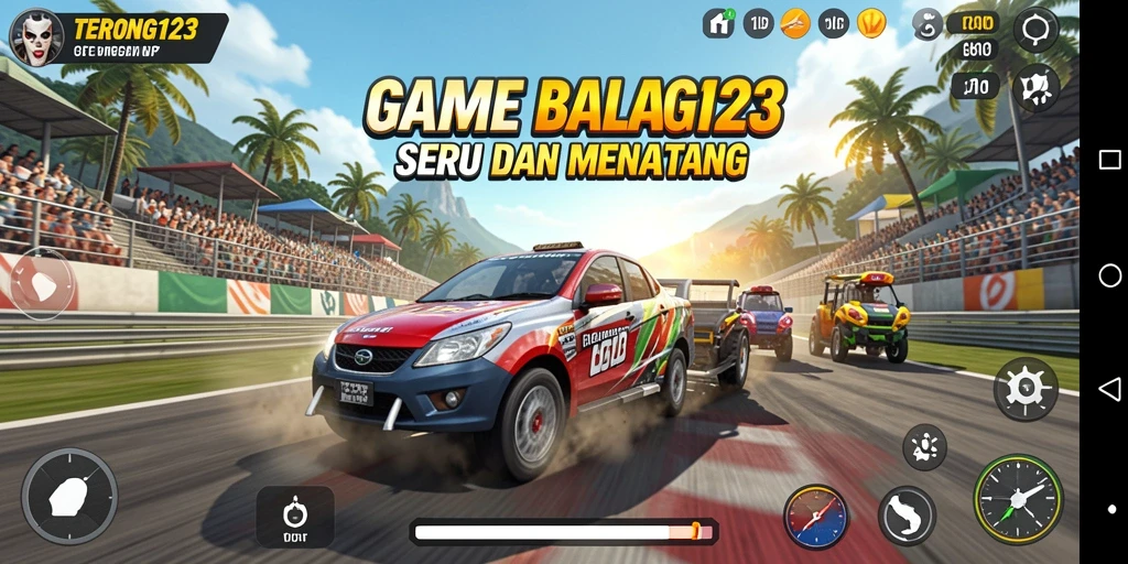 Tampilan menarik dalam game balap dengan mobil dan lintasan yang menantang.